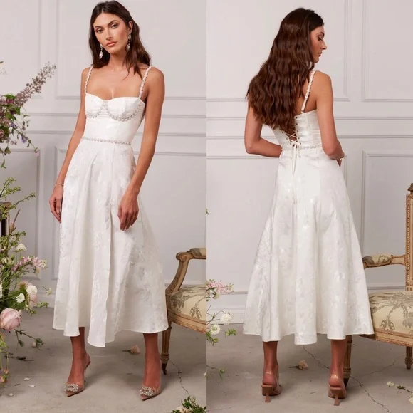 NEW NWT V. Chapman Cora Midi Dress In White Baroque Floral - Picture 2 of 11